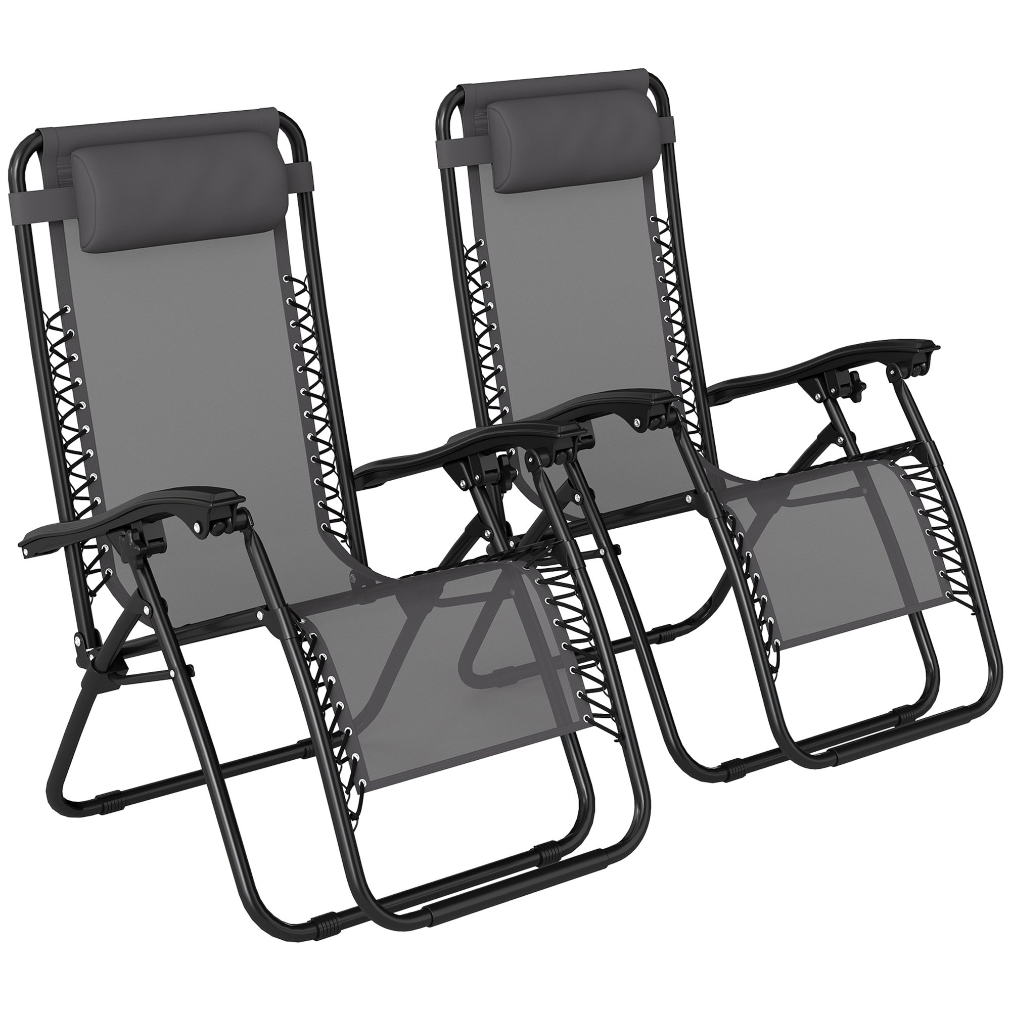 Outsunny Set of 2 Folding Reclining Zero Gravity Chairs – Grey