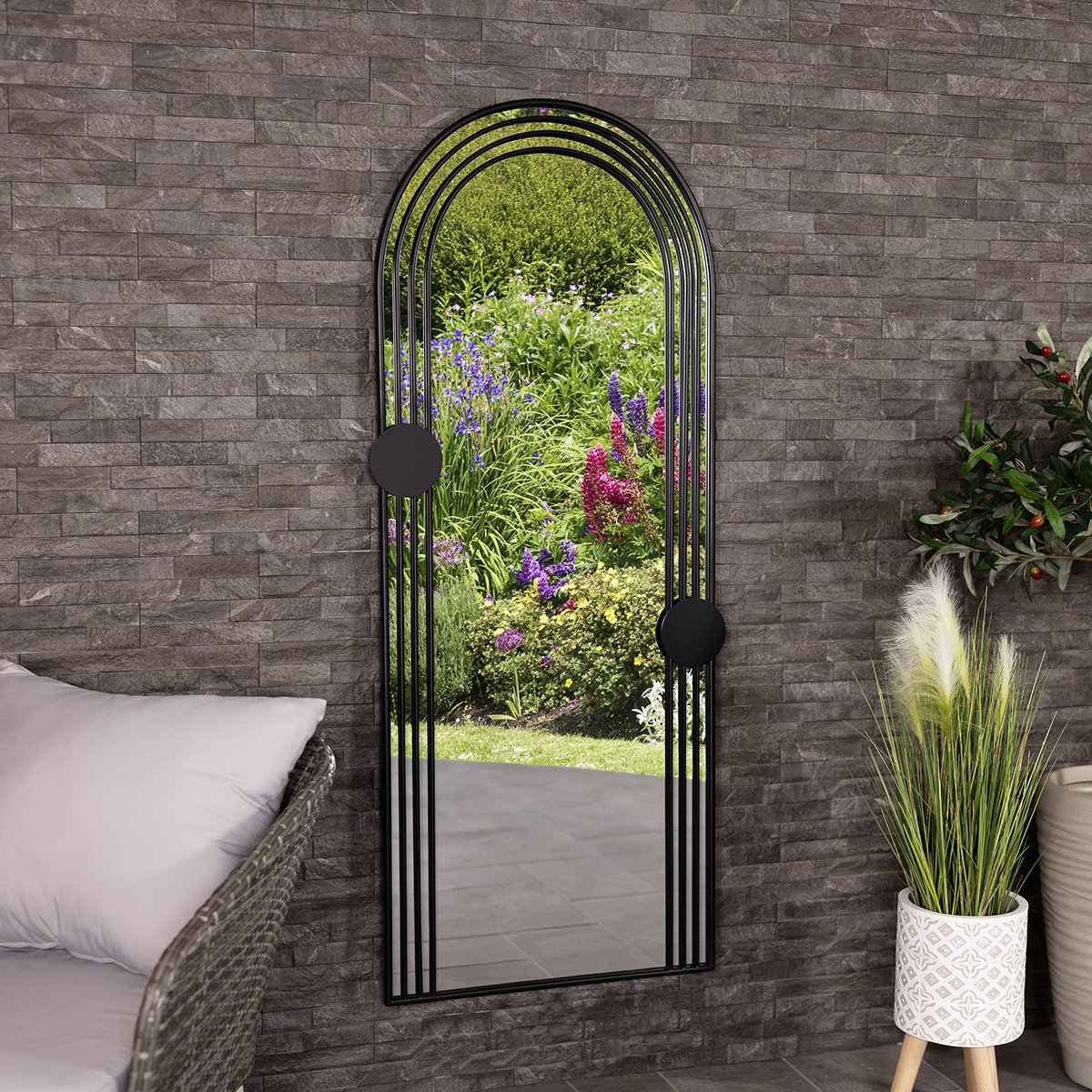 Charles Bentley Warsaw Arch Weather Resistant Wall Mount Mirror - Black