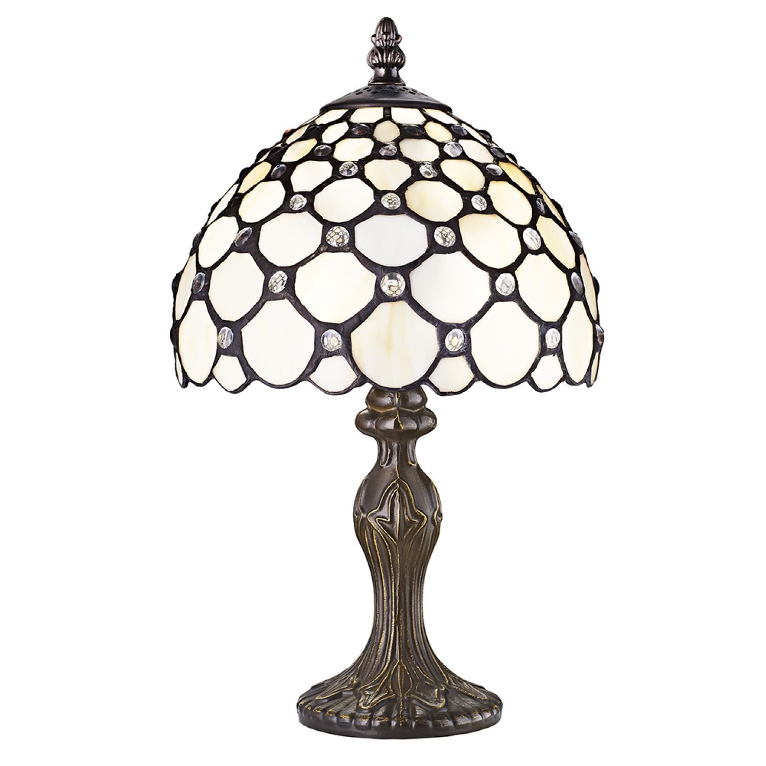 Happy Homewares White Tiffany with Multiple Transparent Beads Table Lamp - 20cm