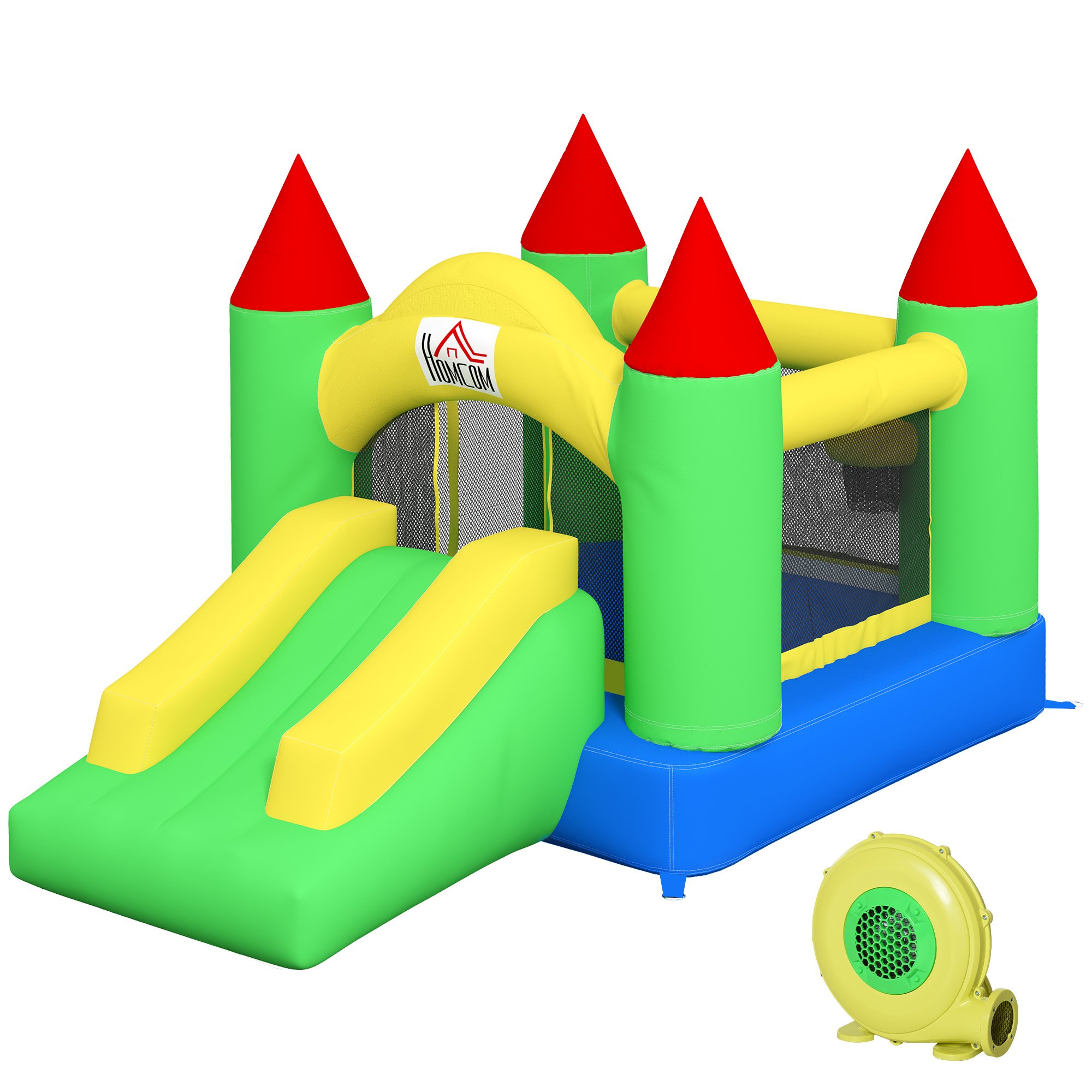 HOMCOM Bounce House and Slide Bouncy Blower Included Bouncy Castle – Colourful
