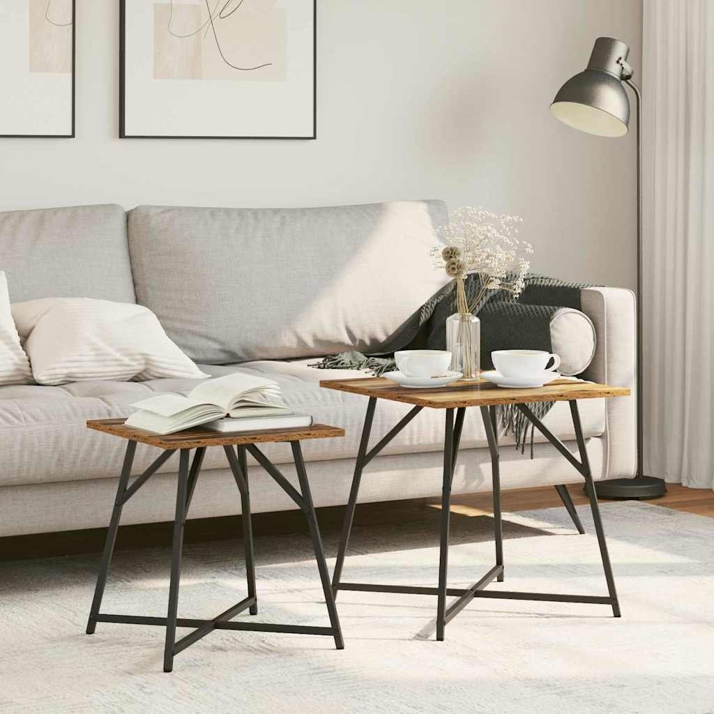 Walplus Pack of 2 Metal End Table - Black - 50 x 50 x 50 cm