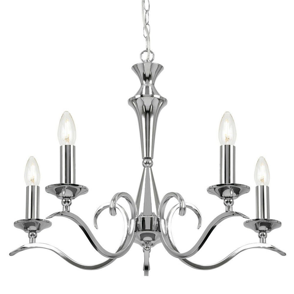 Loops Direct Steel 5 Light Chandelier Pendant - Chrome