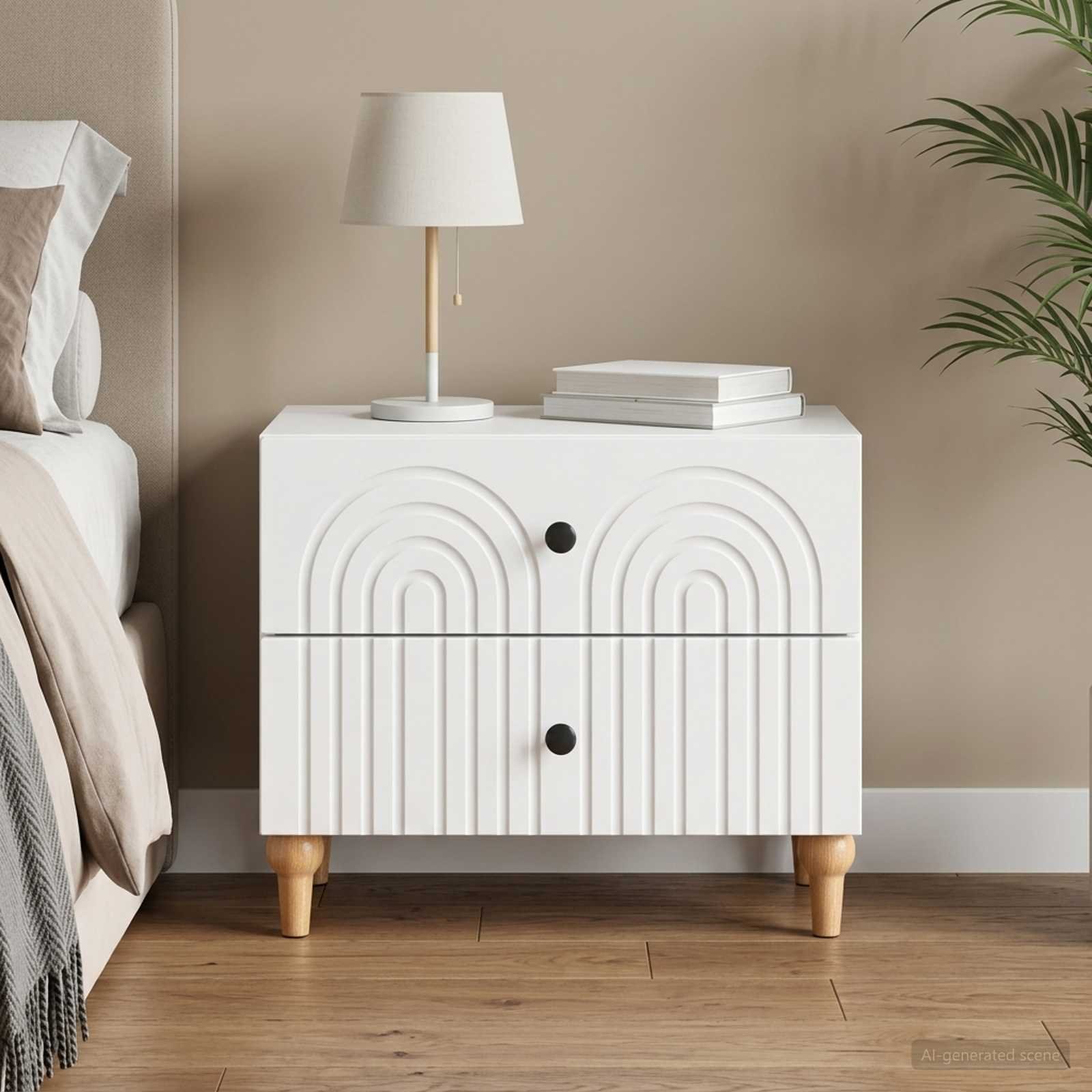 Walplus Engineered Wood Bedside Cabinet - White - 62 x 34.5 x 48 cm