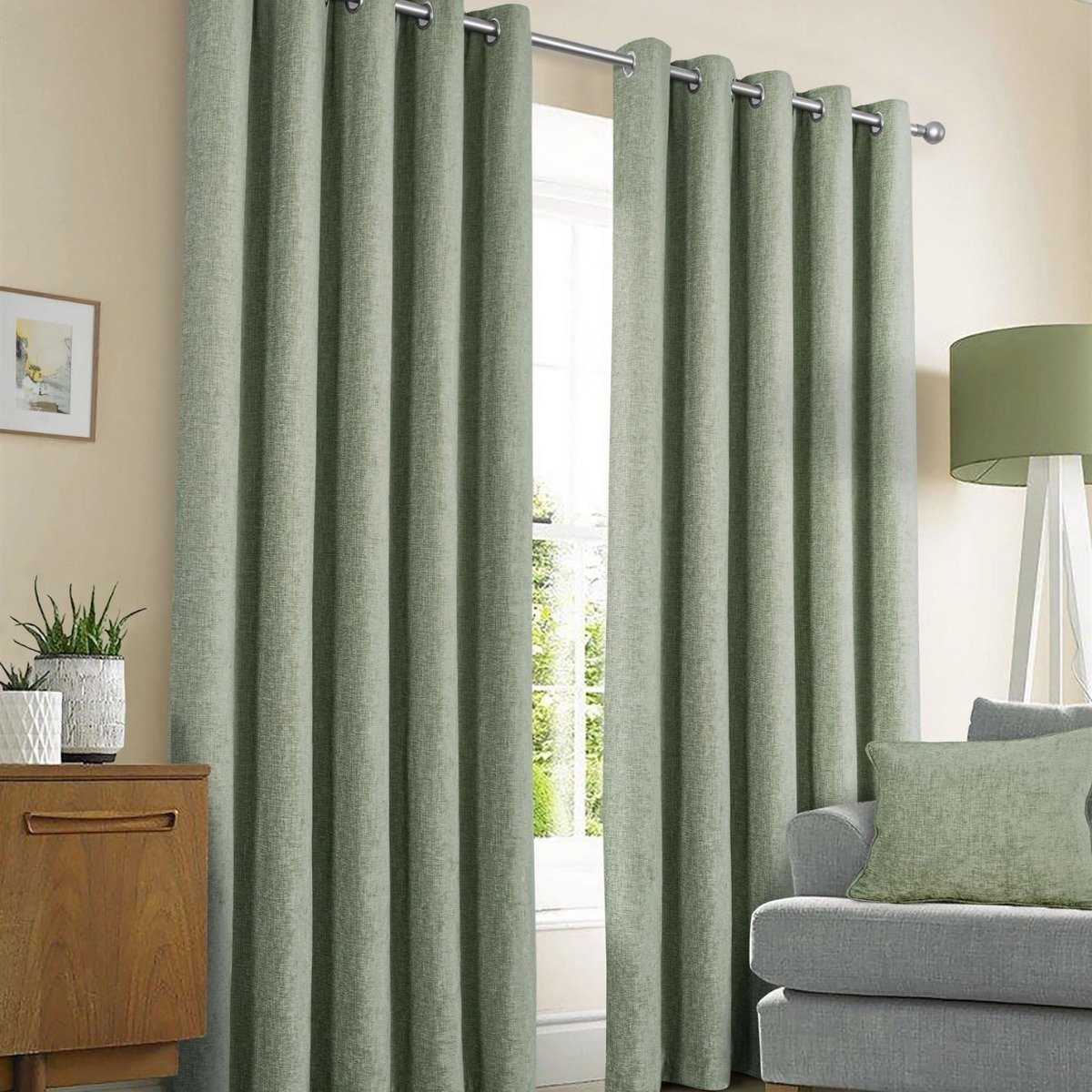 Sundour Amberley Eyelet Curtains - Sage - 168 x 137cm