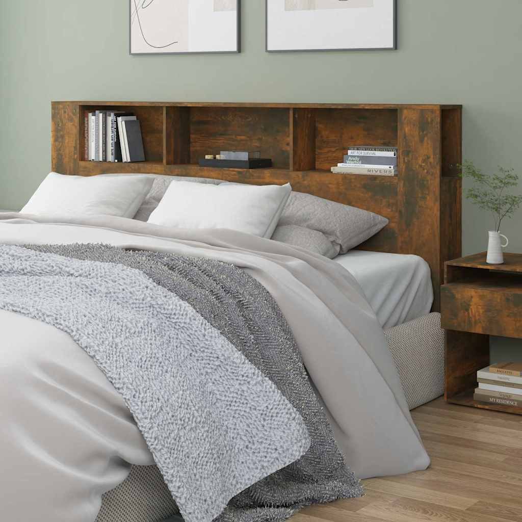 Walplus Engineered Wood Headboard Cabinet - Dark Oak - 200 x 18.5 x 104.5 cm