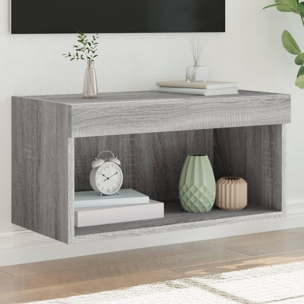 Walplus LED Engineered Wood TV Cabinet - Grey and Oak - 60 x 30 x 30 cm