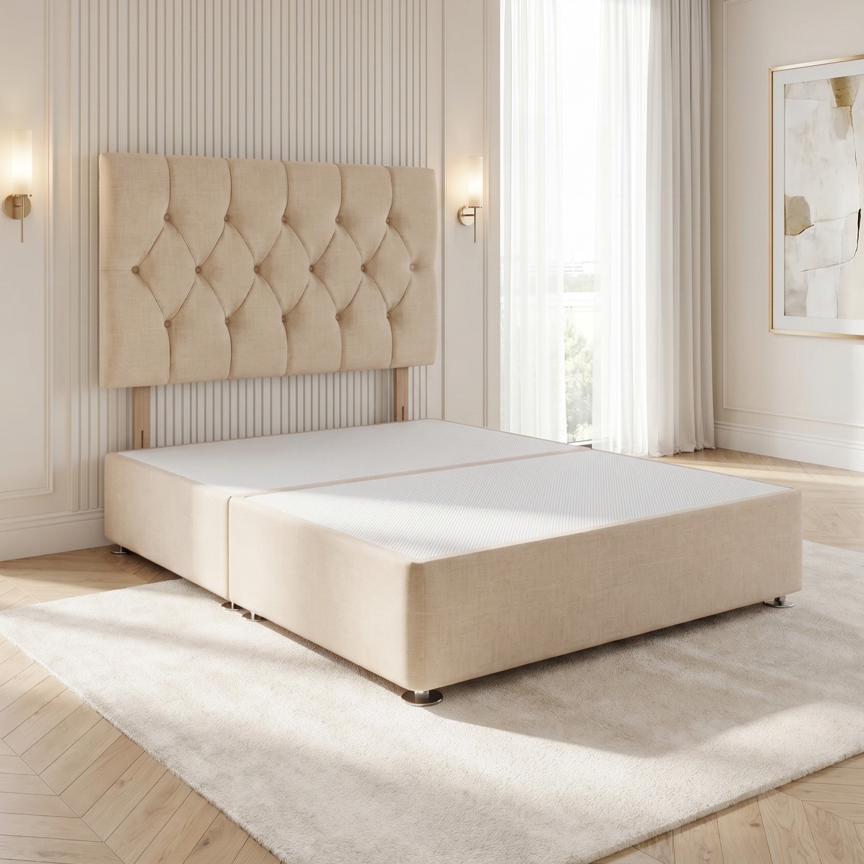 Somnior Chester Linen Super King Divan Bed with Headboard - Beige