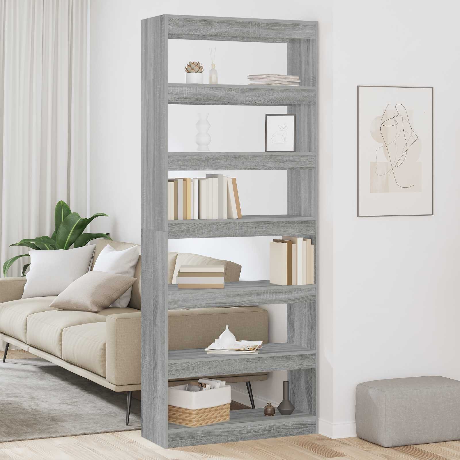Walplus Engineered Wood Book Cabinet - Grey and Oak - 80 x 30 x 198 cm