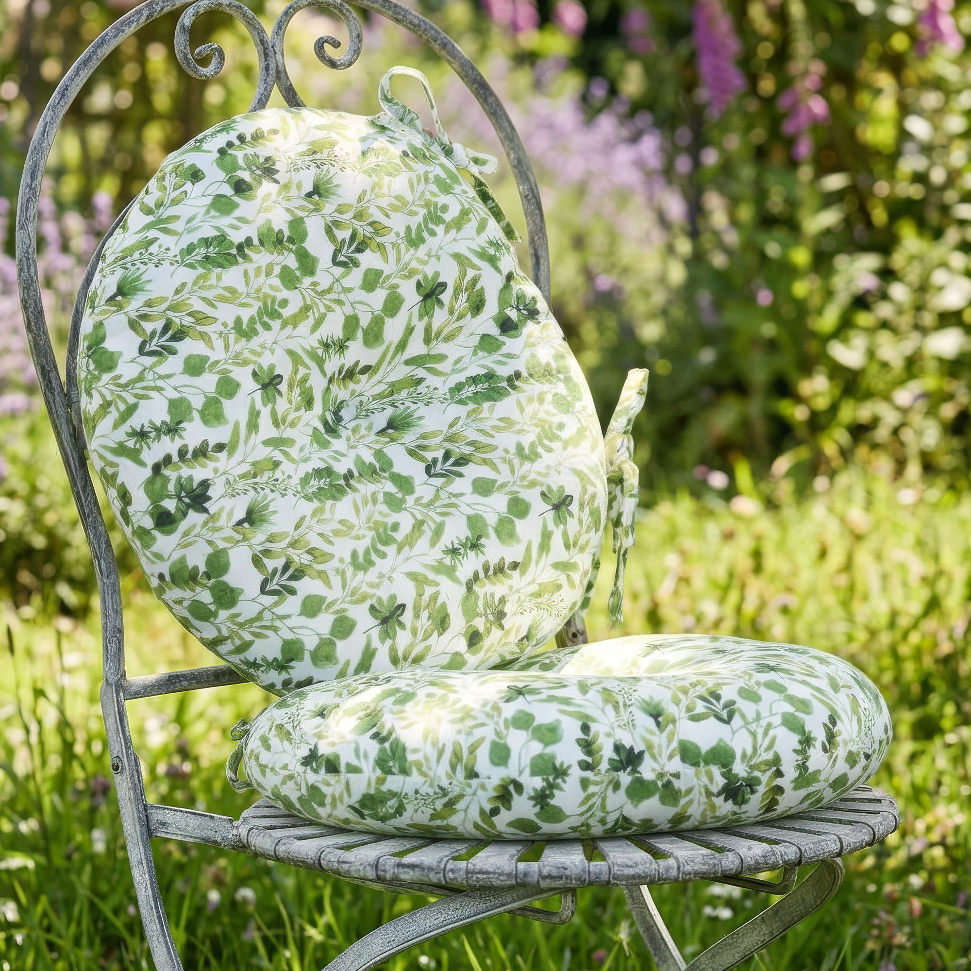 Dibor Set of 2 Round Floral Outdoor Garden Chair Cushion Seat Pads - Green