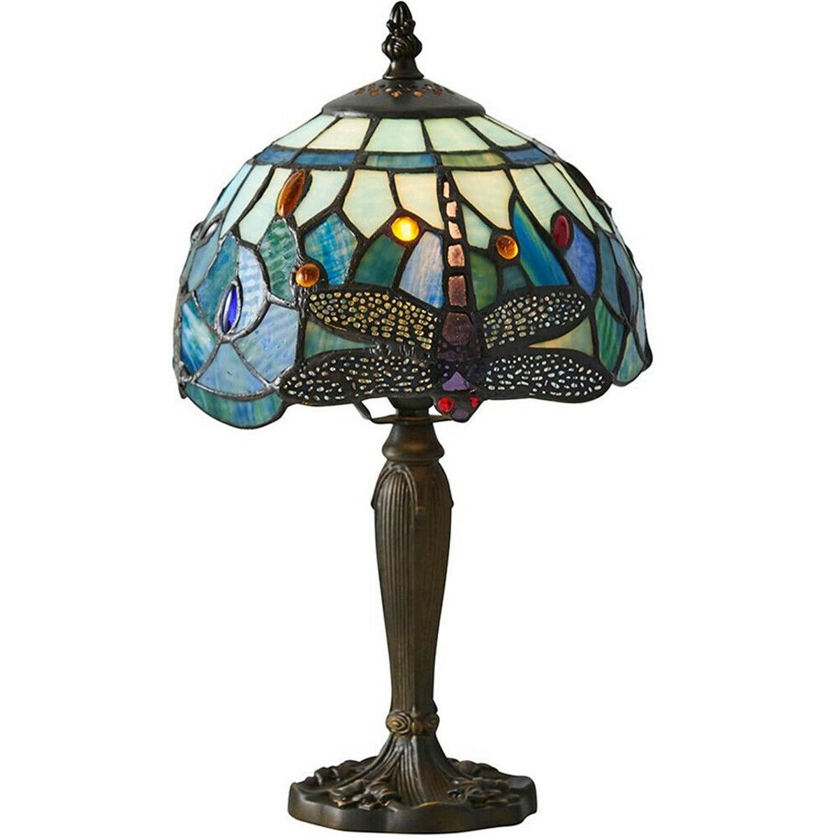 Loops Direct Tiffany and Die Cast Zinc Alloy Table Lamp - Dark Bronze and Blue