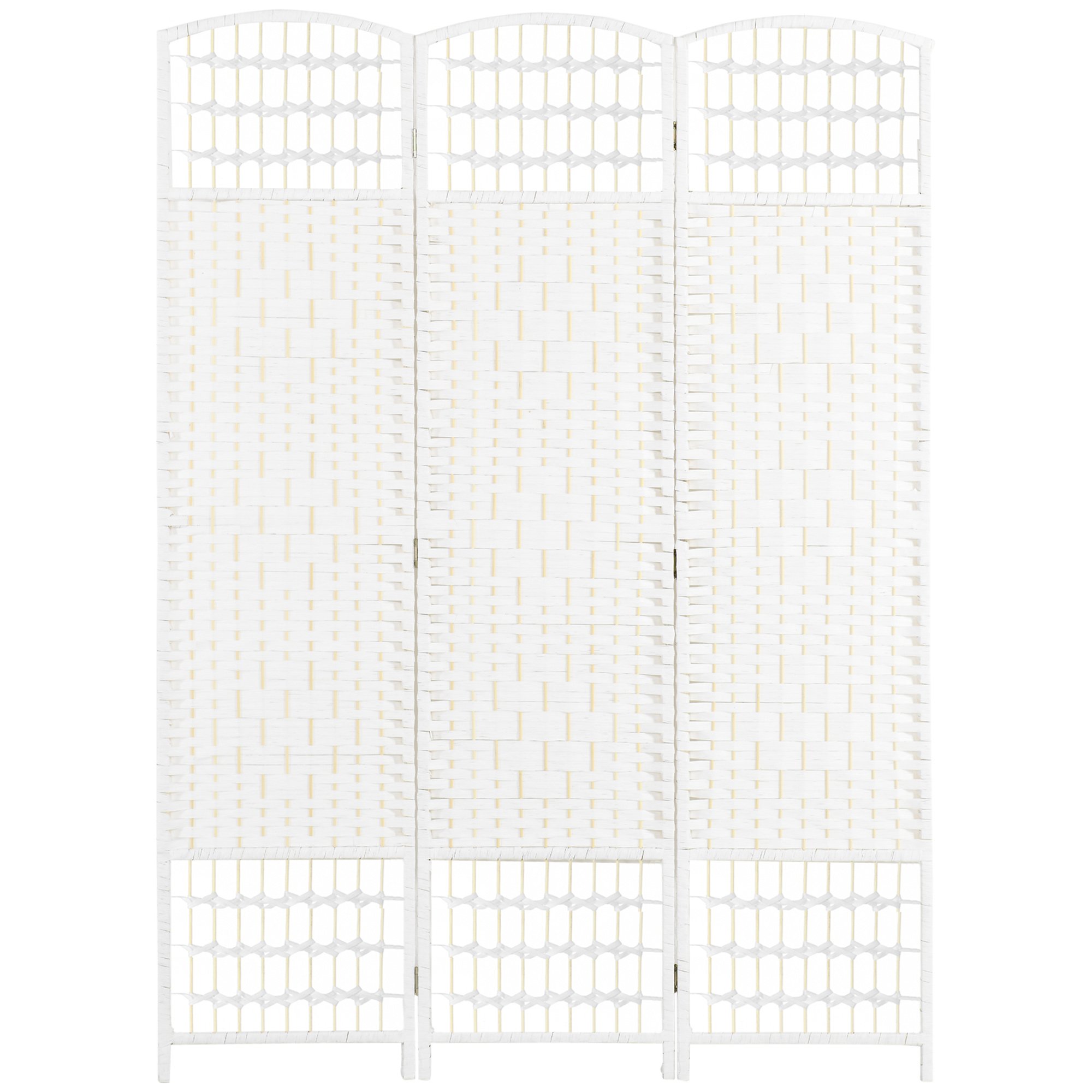 HOMCOM 3 Panel Paper Rope Pine Frame Folding 120 x 170cm Room Divider – White