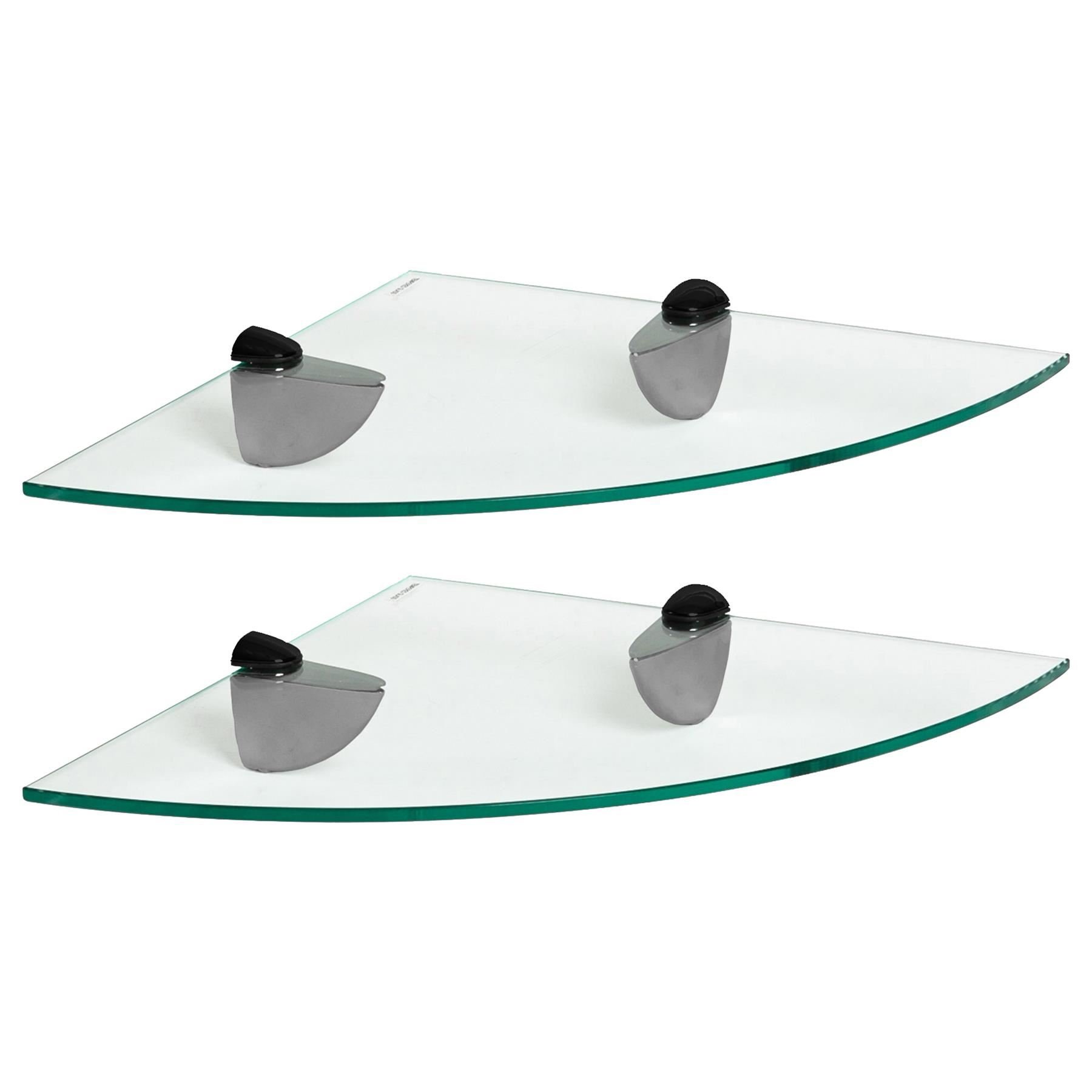 Harbour Housewares Floating Glass Bathroom Corner Shelf - 2x Black - 30 x 30cm