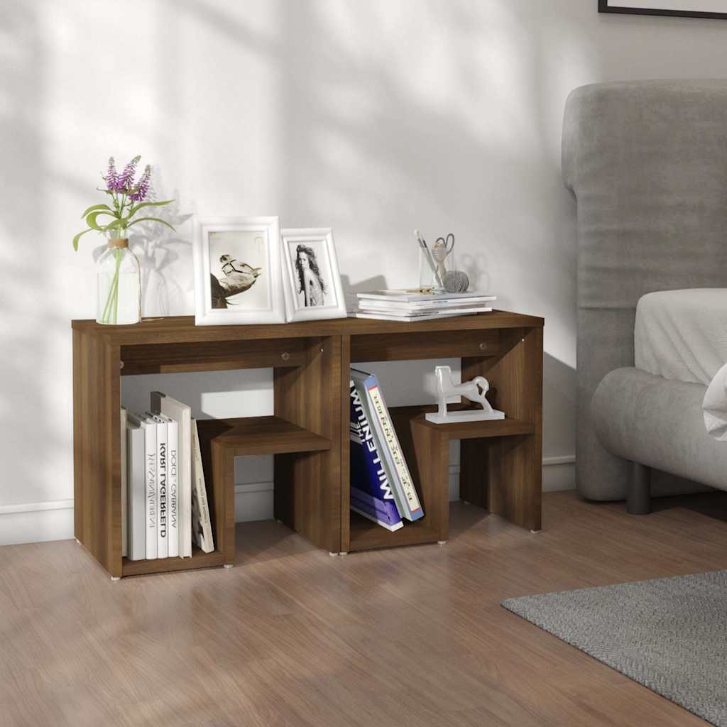 Walplus Pack of 2 Engineered Wood Bed Cabinet - Dark Oak - 40 x 30 x 40 cm