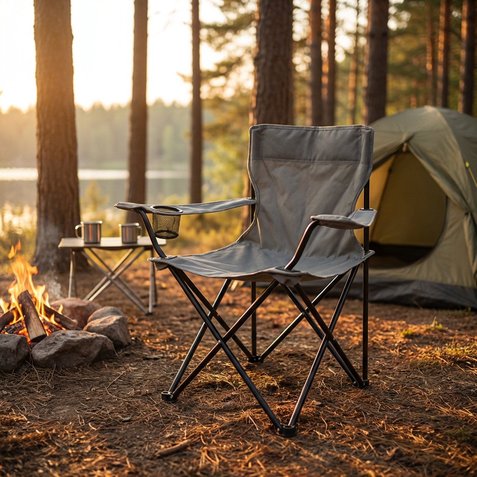OHS Folding Outdoor Camping Chair Portable Picnic Seat - Charcoal