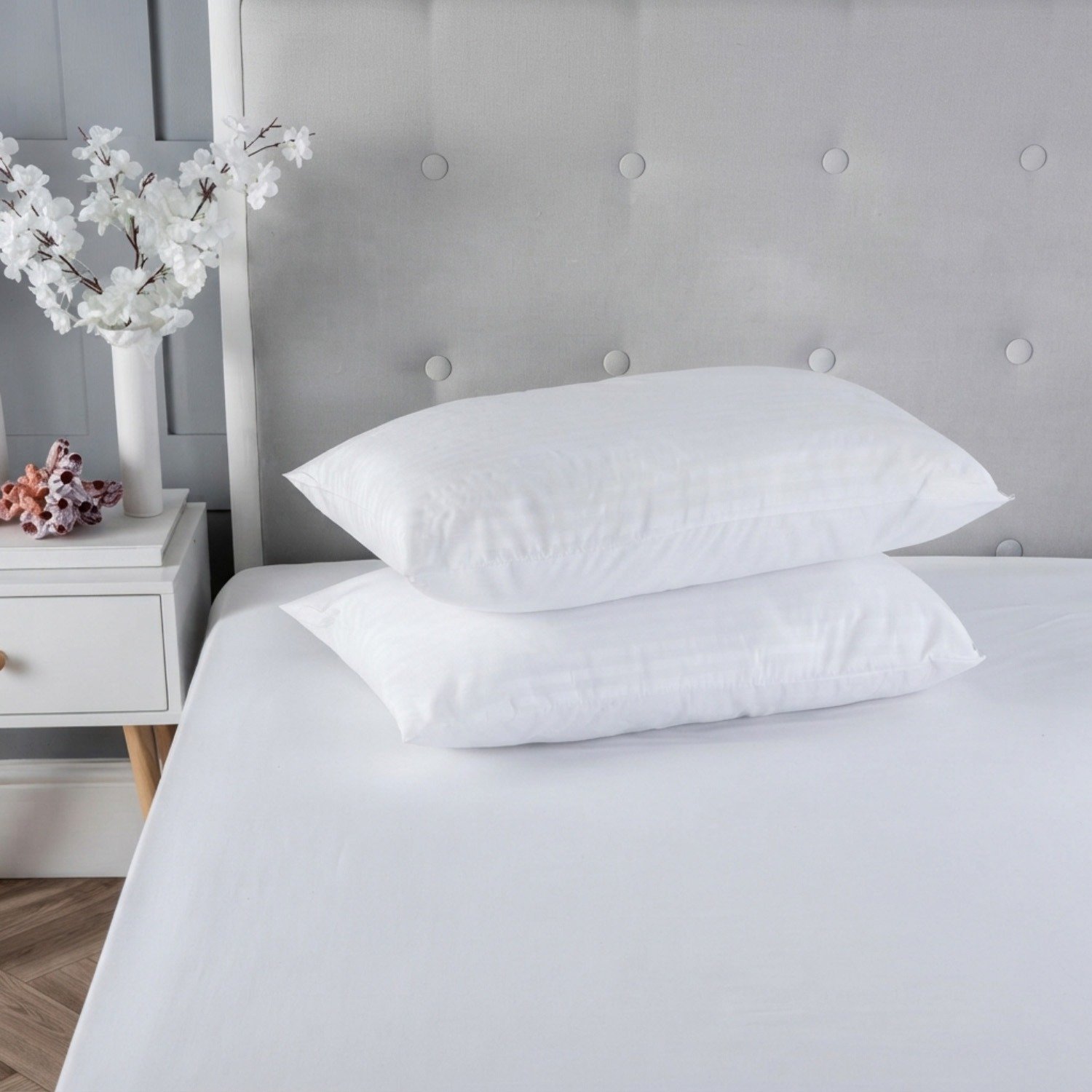 Snug City Satin Stripe Hollowfibre Style Bed Pillow Pair