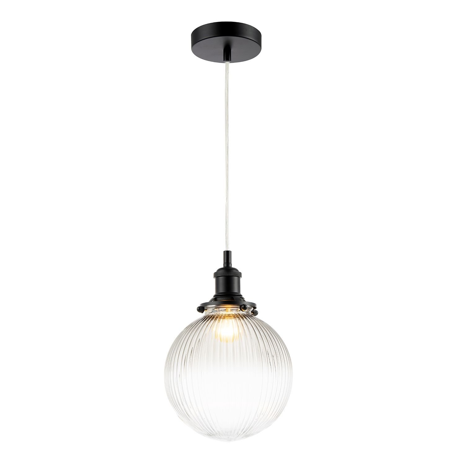 Happy Homewares Vintage in Matte Black with Glass Pendant Light - 20cm