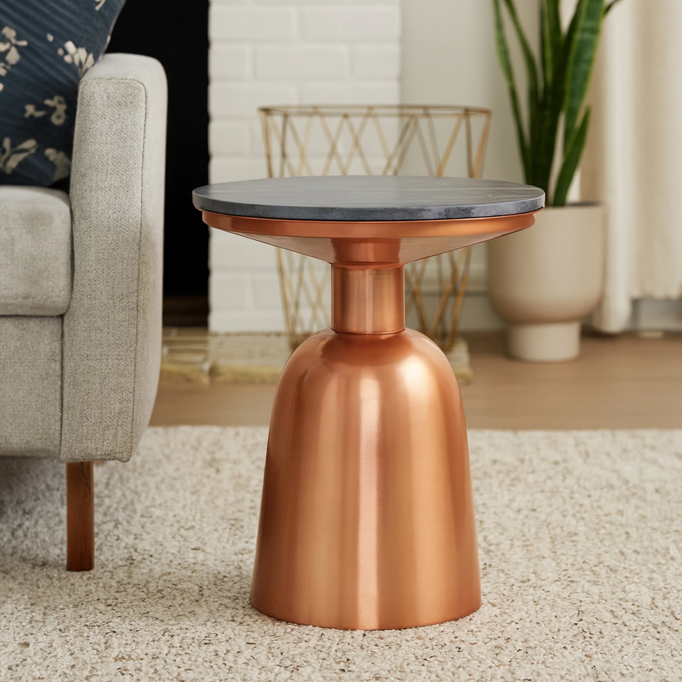 Orsina Amira Marble Top Side Table – Black and Copper