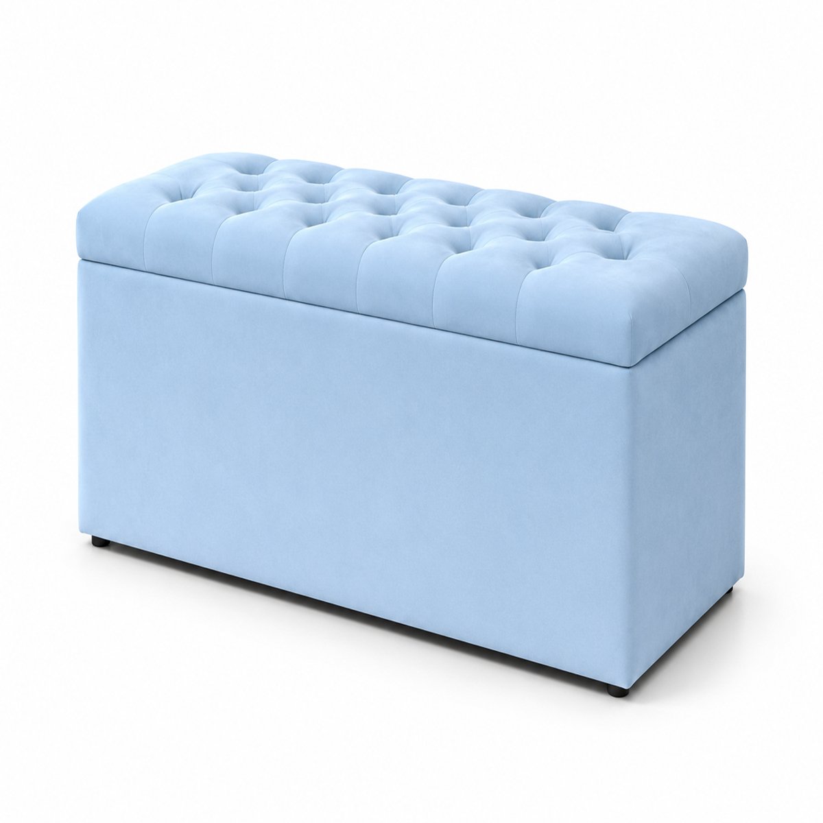 Comfy Deluxe Chesterfield Plush Velvet Storage Ottoman – Sky Blue
