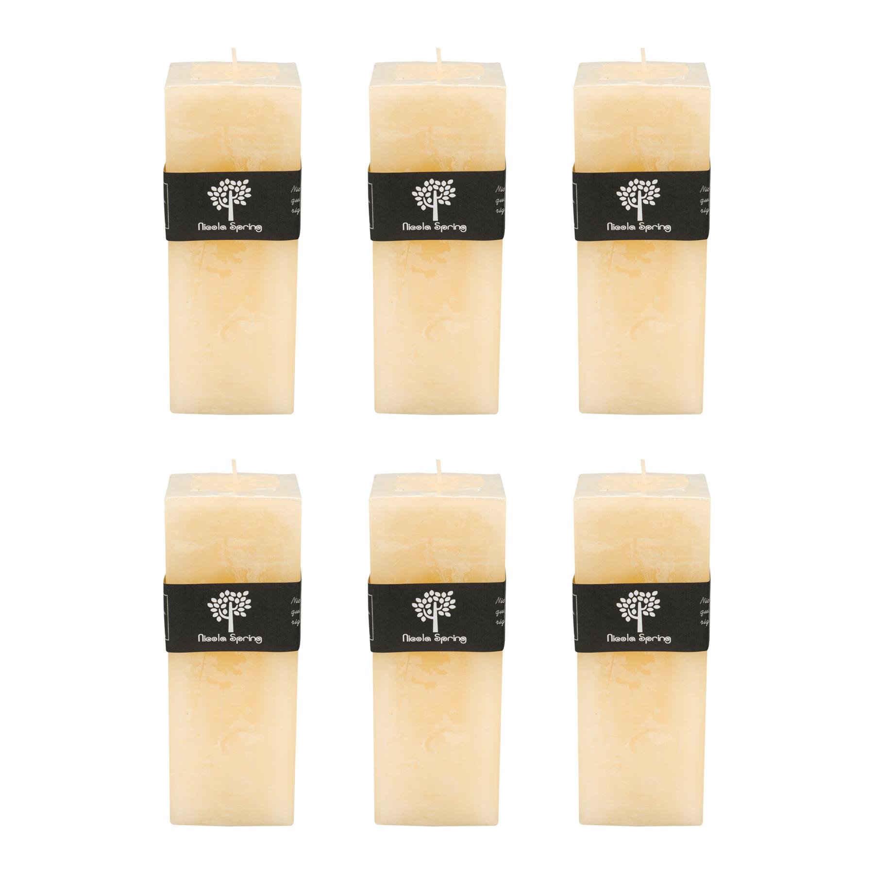 Nicola Spring 130ml Square Vanilla Pillar Candles Pack of 6 - Cream