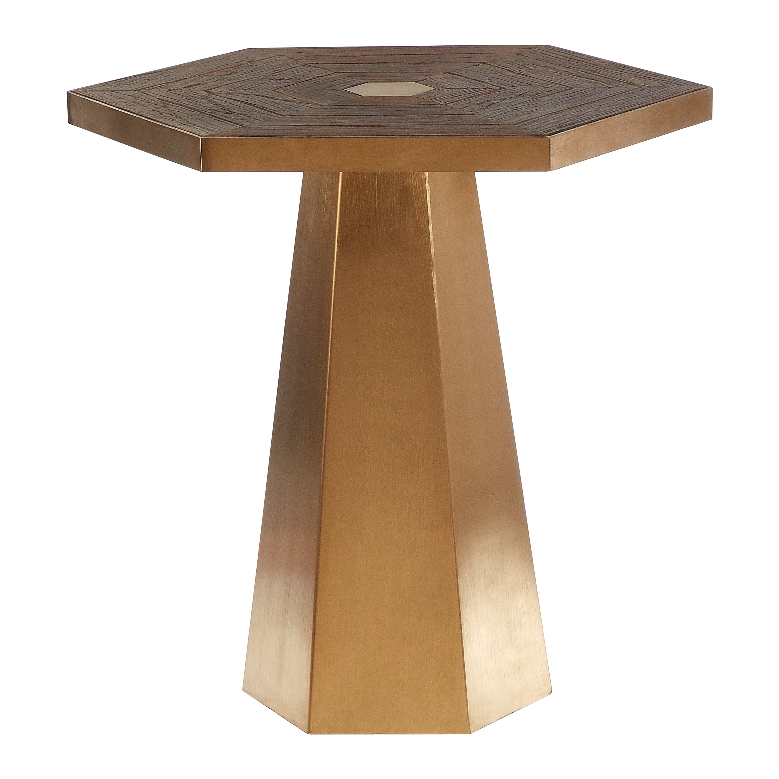 Orsina Recycled Elm Wood Octagonal Side Table - Gold