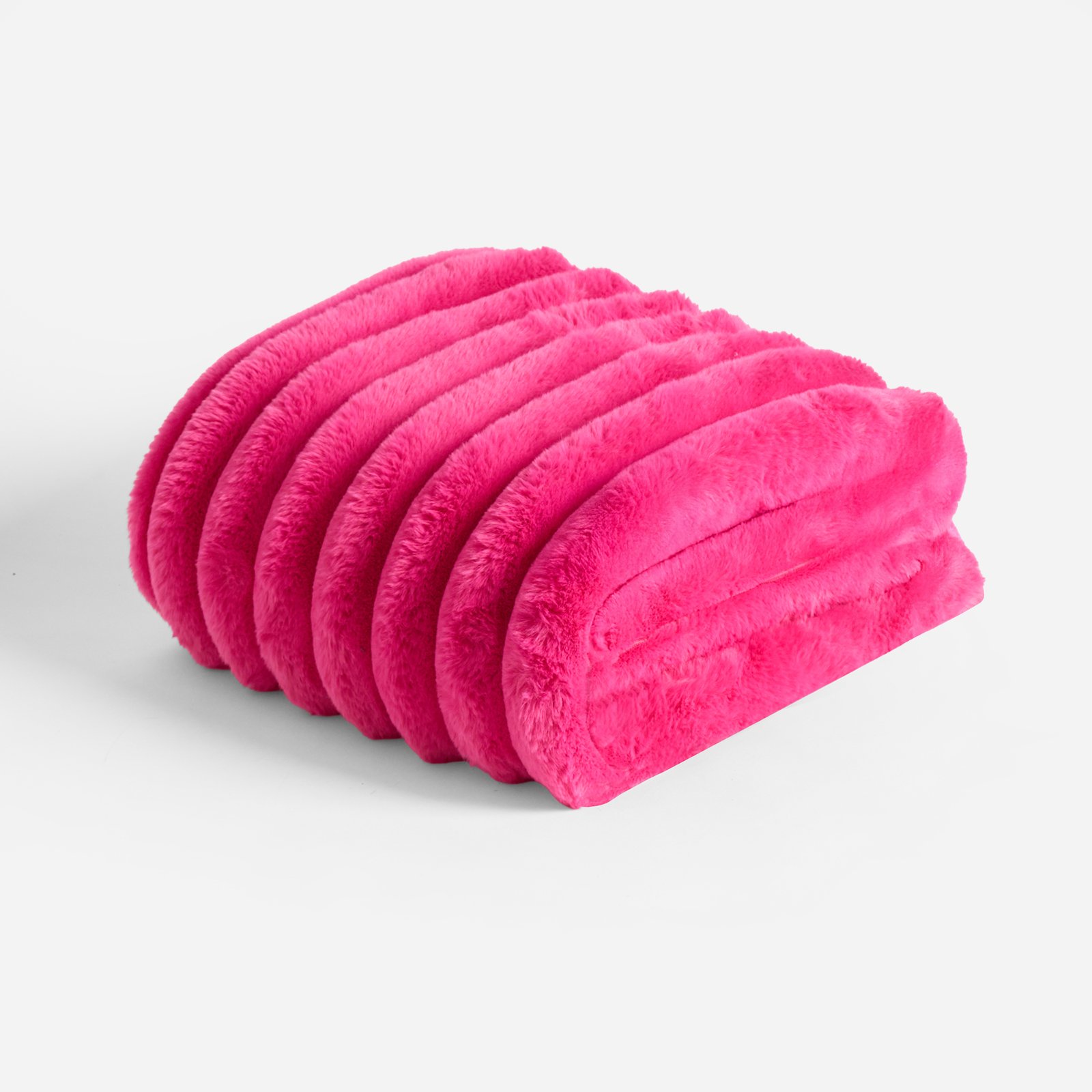 OHS Luxe Jumbo Faux Fur Rib Blanket Throw - 120 x 150cm - Hot Pink
