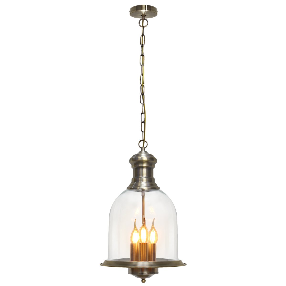 Energy Light Bulbs Glass Bell Jar Ceiling Pendant Light - Antique Brass