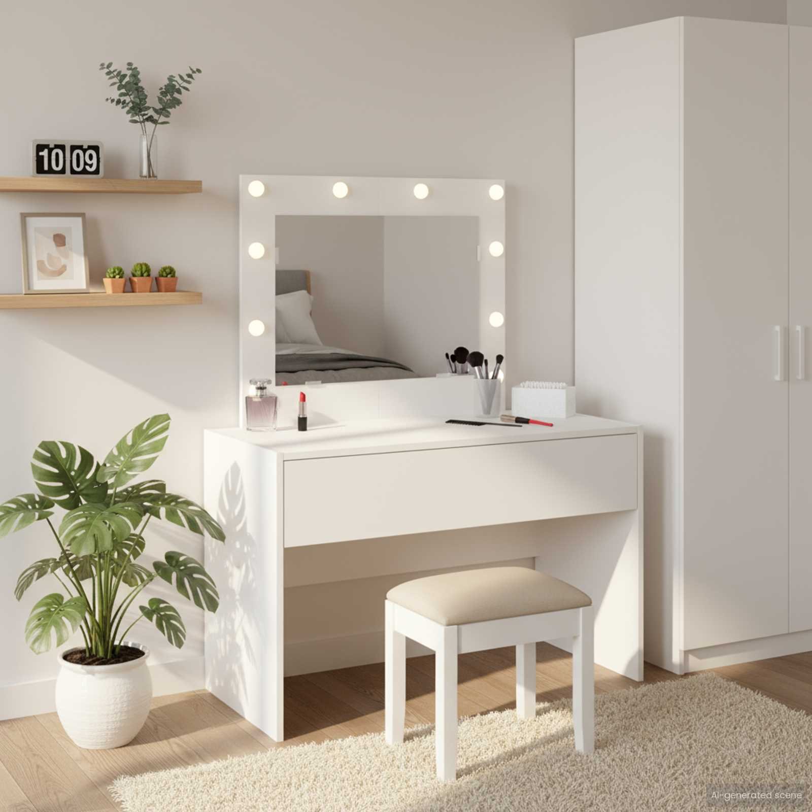 Walplus 1 Drawer Engineered Wood Dressing Table - White - 83 x 40 x 70 cm