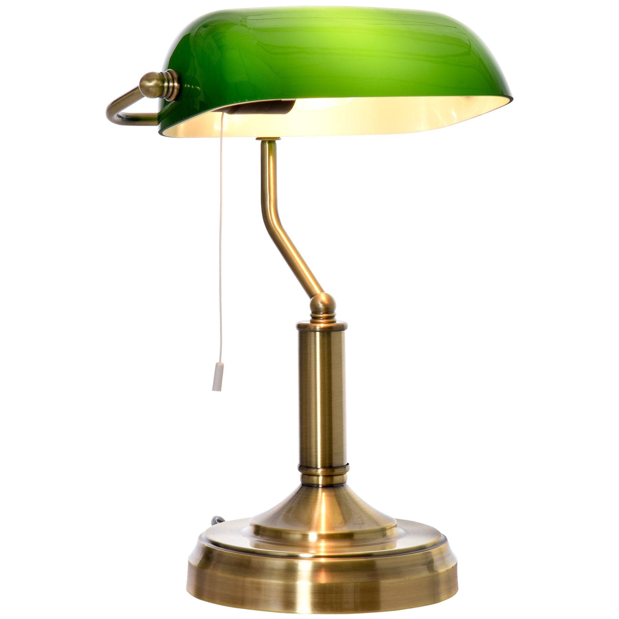 HOMCOM Vintage Banker's Table Lamp with Pull Rope Switch - Green