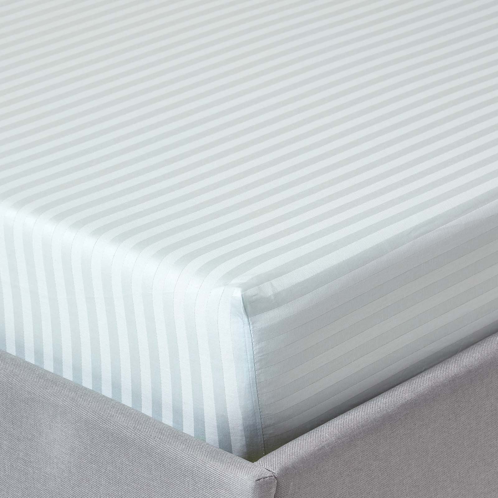 Homescapes Egyptian Cotton Blue Satin Stripe Fitted Sheet - Double