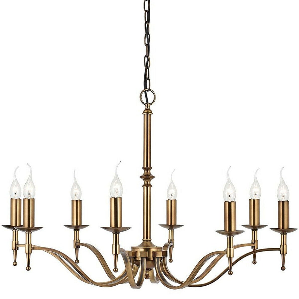 Loops Direct Stanford Steel 8-Light Ceiling Pendant Chandelier - Antique Brass