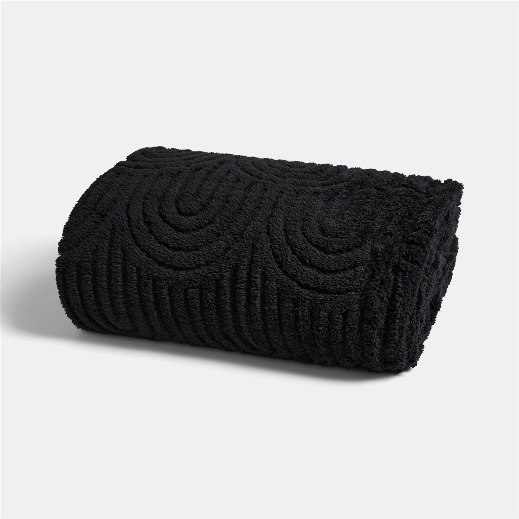 OHS Tufted Arches Teddy Fleece Throw - 180 x 200cm - Black