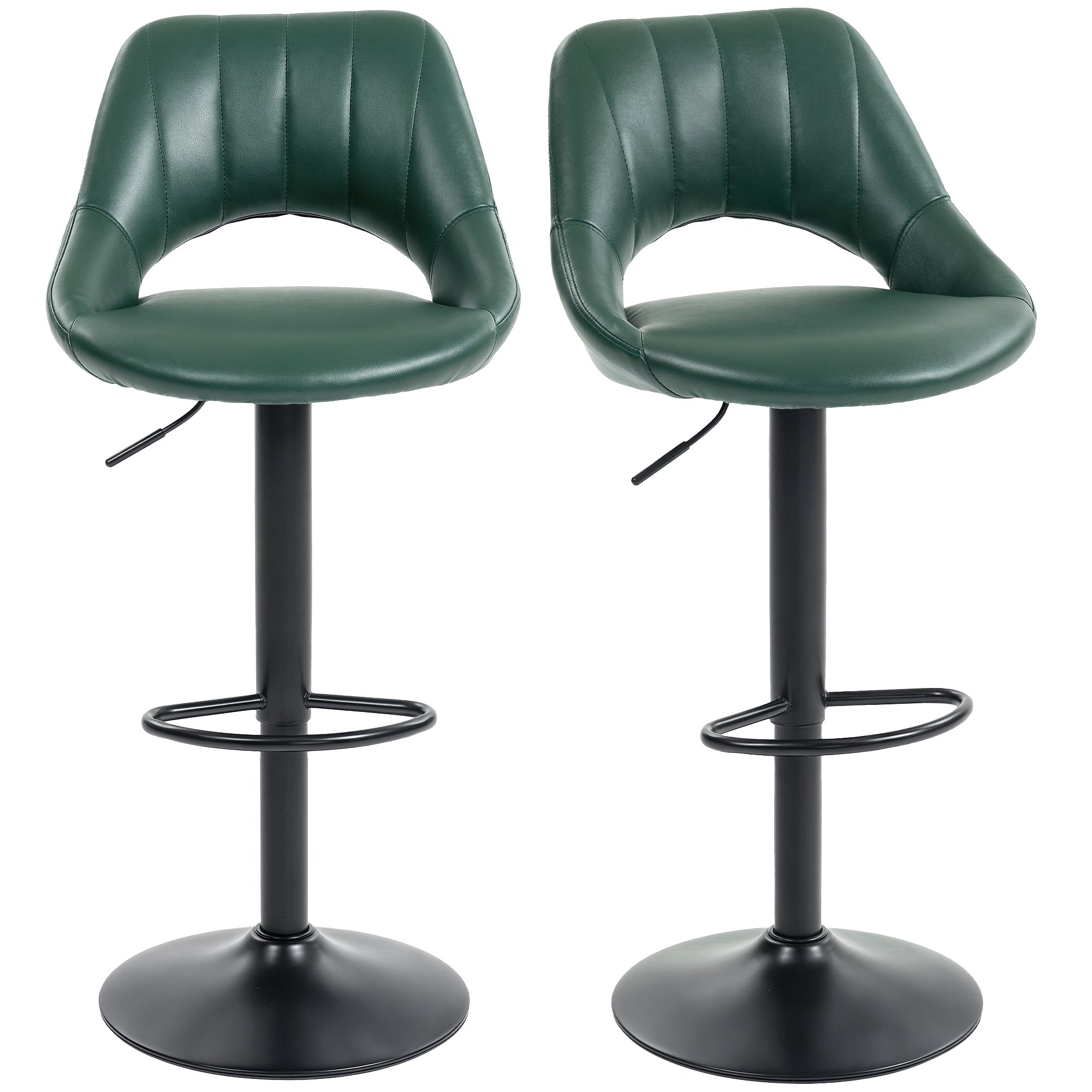 HOMCOM Set of 2 Swivel Adjustable Height PU Leather Bar Stools – Dark Green