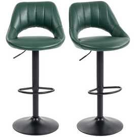 HOMCOM Set of 2 Swivel Adjustable Height PU Leather Bar Stools – Dark Green