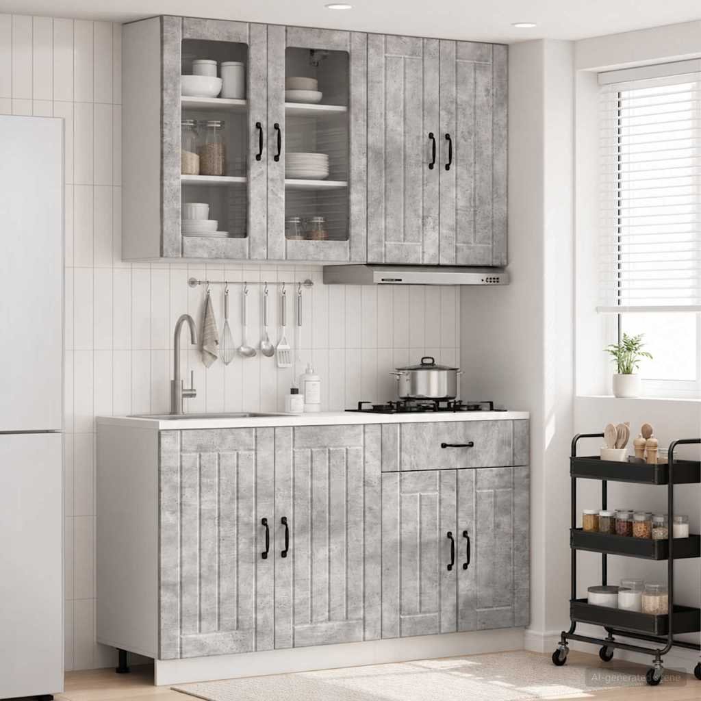 Walplus 4 Piece Engineered Wood Kitchen Unit Set - Concrete Grey