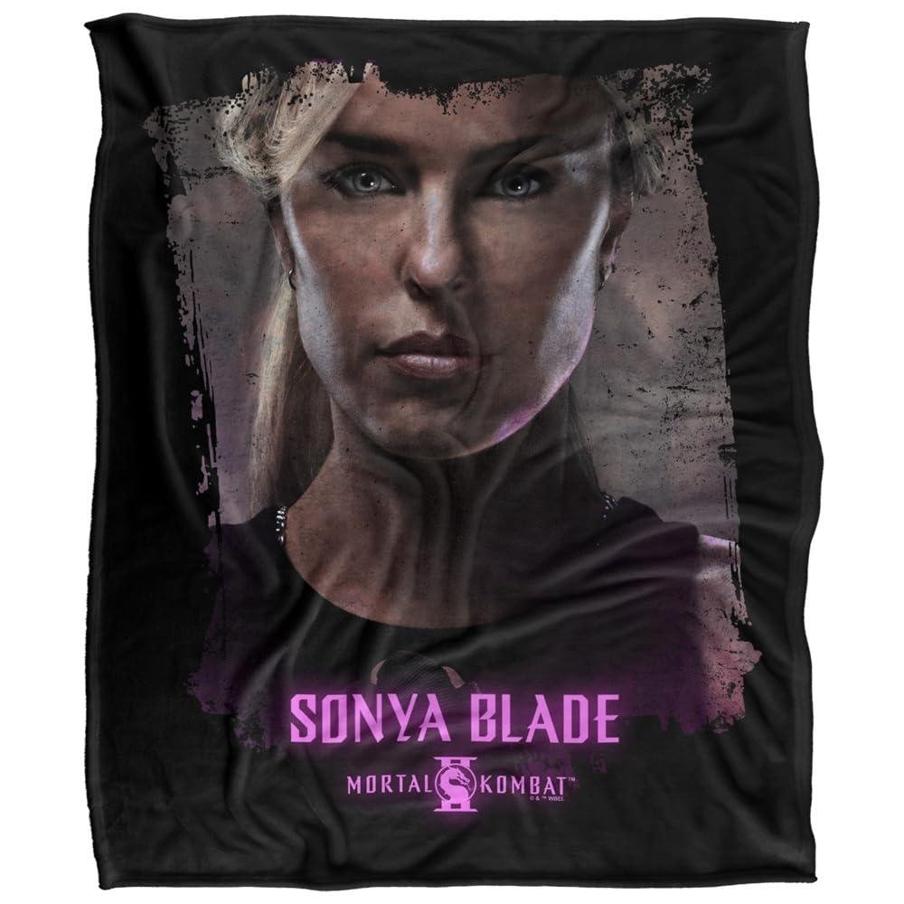 Mortal Kombat 2 Sonya Blade Portrait Soft Touch Black Blanket - 152cm x 127cm