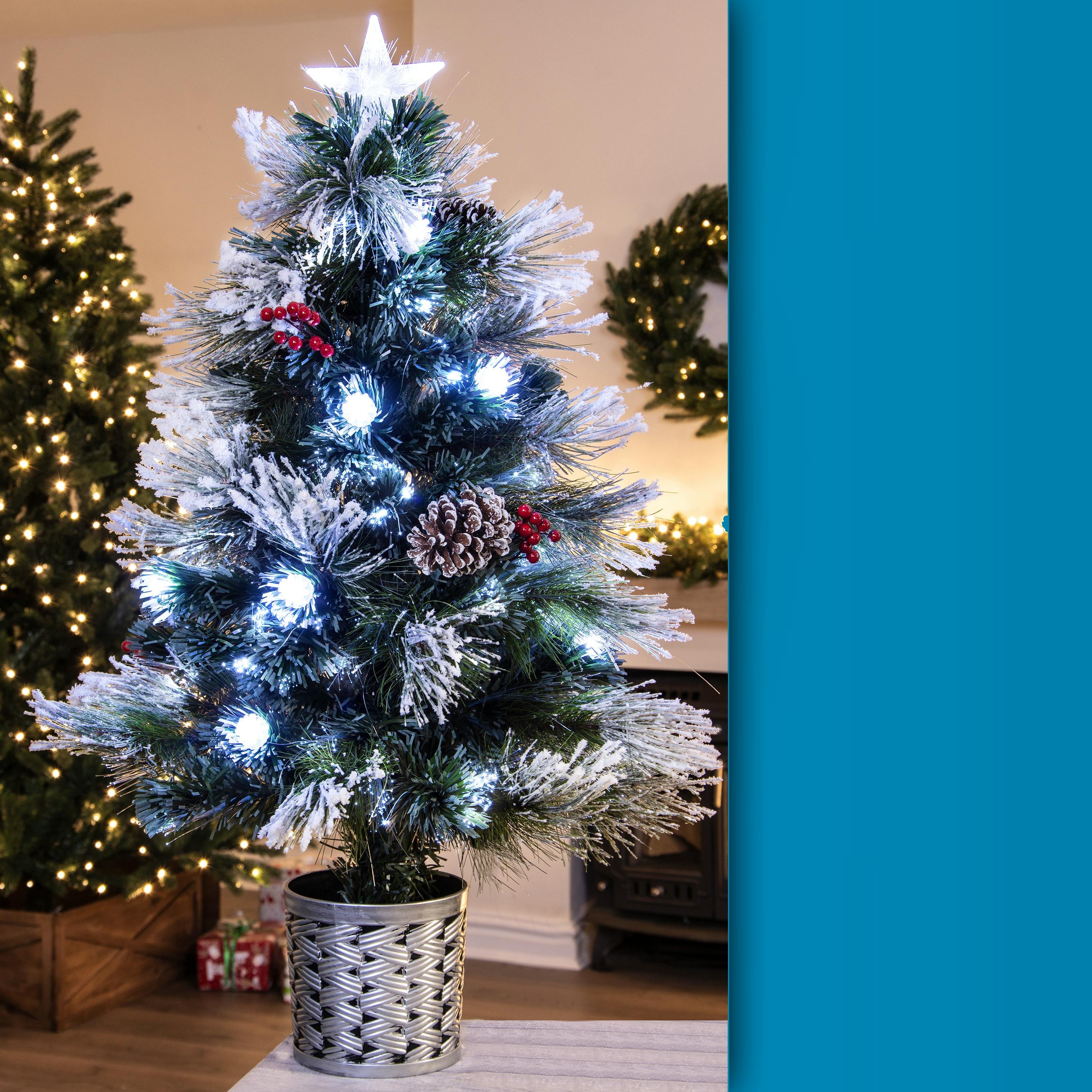 Christmas Tree World 3ft Snowy LED Frosted Pine Fibre Optic Tree