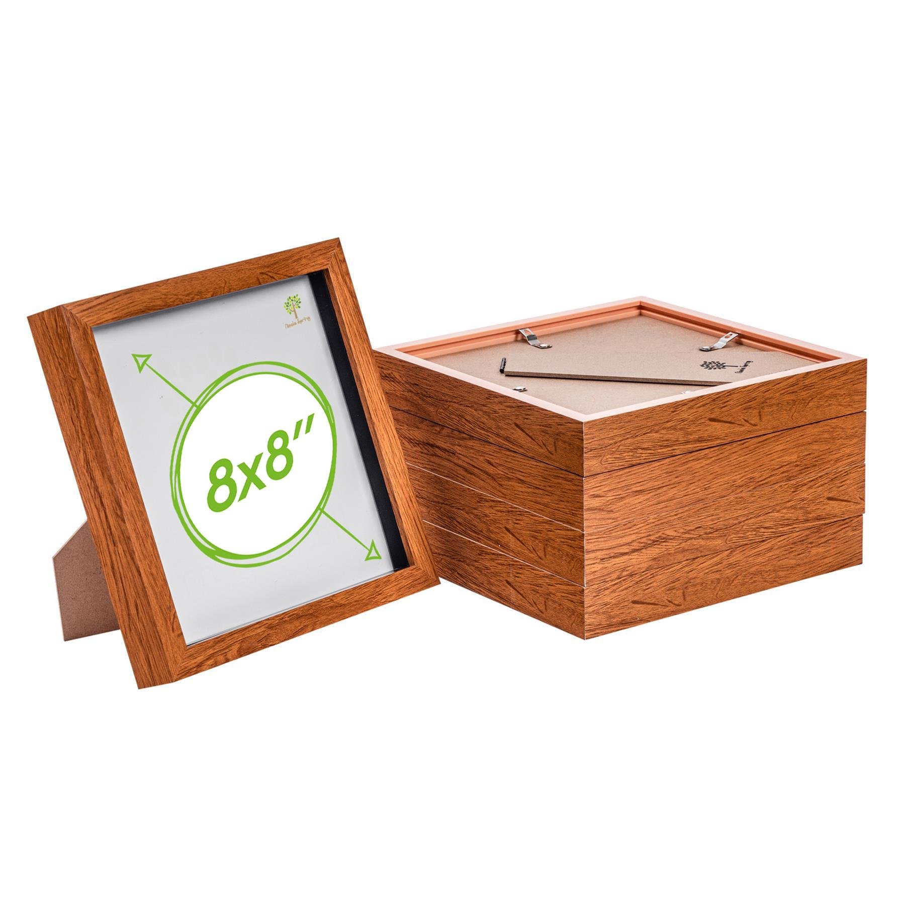 Nicola Spring 8 x 8" 3D Box Photo Frames with 4 x 4" Ivory Mount (5x) - Brown