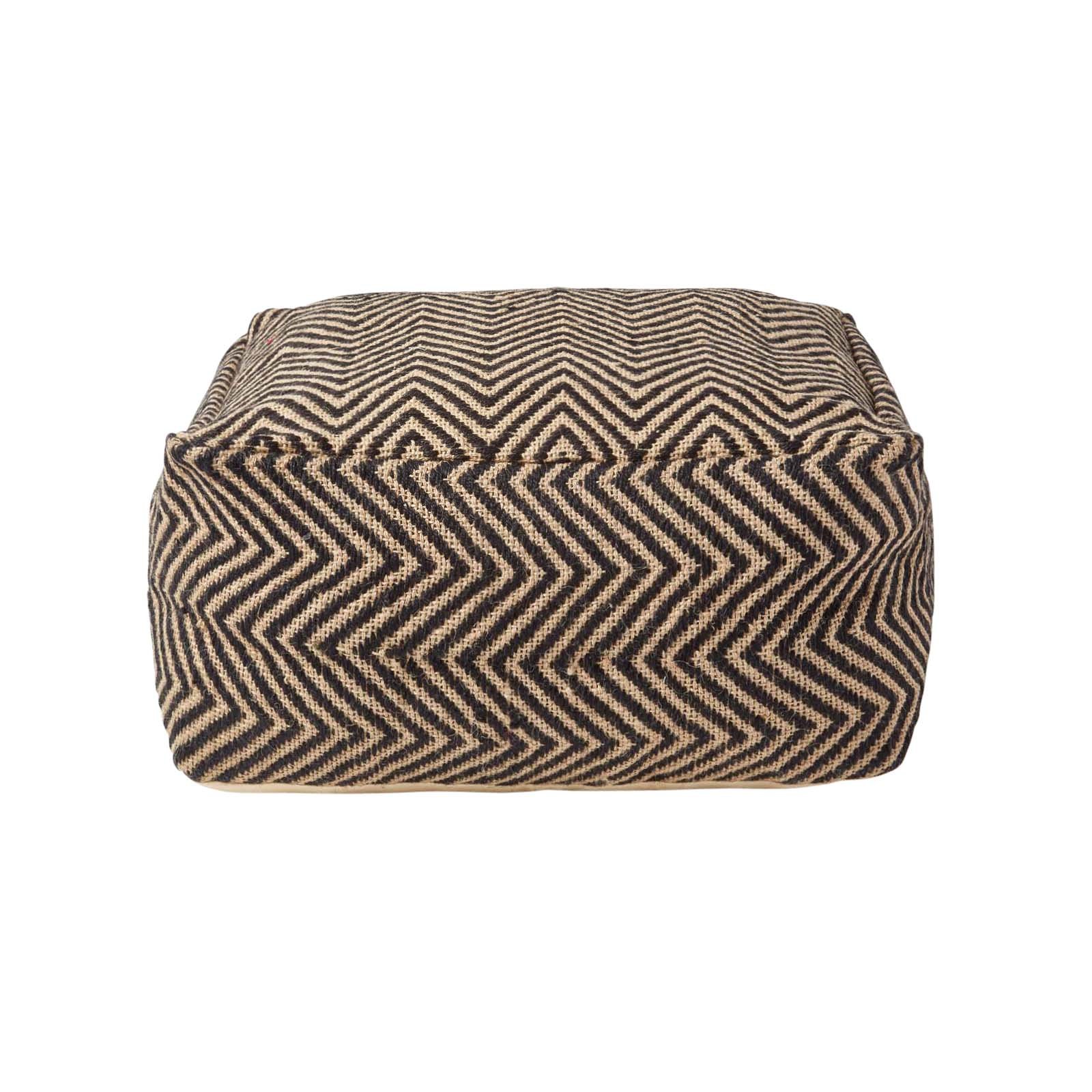 Homescapes Chevron Pattern Large Square Pouffe – Black and Cream