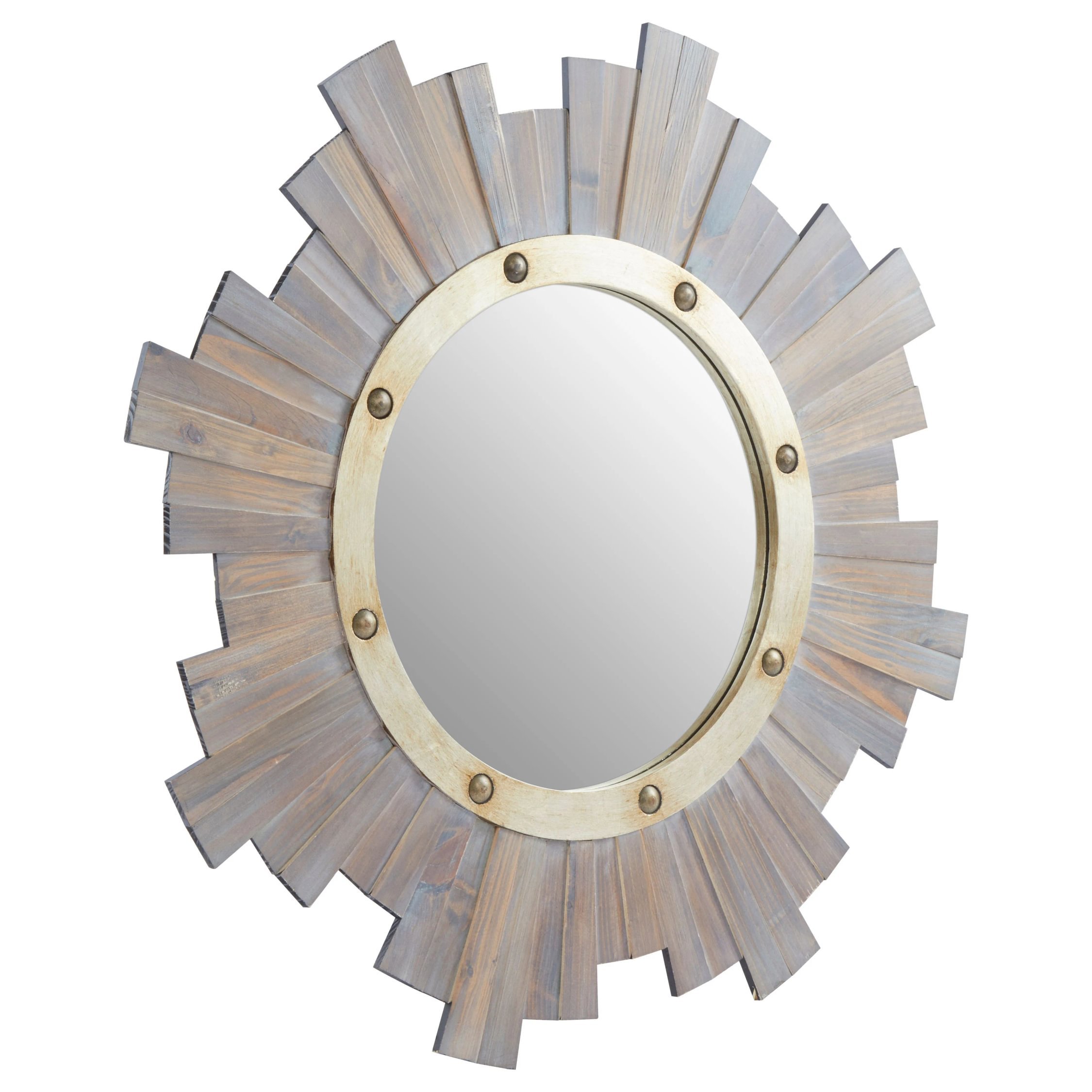 Orsina Sunburst Wooden Wall Mirror with Nail head – Grey