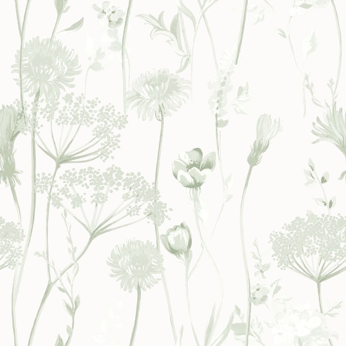 Muriva Catherine Lansfield Meadowsweet Floral Wallpaper - Sage Green