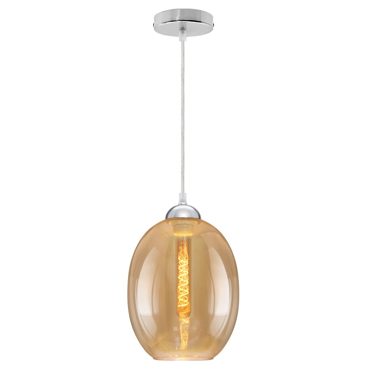 Energy Light Bulbs Oval Amber Glass Ceiling Pendant Light - Chrome