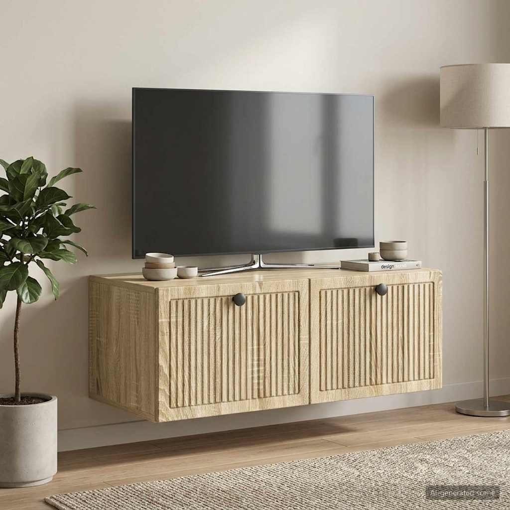 Walplus Engineered Wood Wall Mounted TV Cabinet - Sonoma Oak - 78.5 x 41 x 30 cm