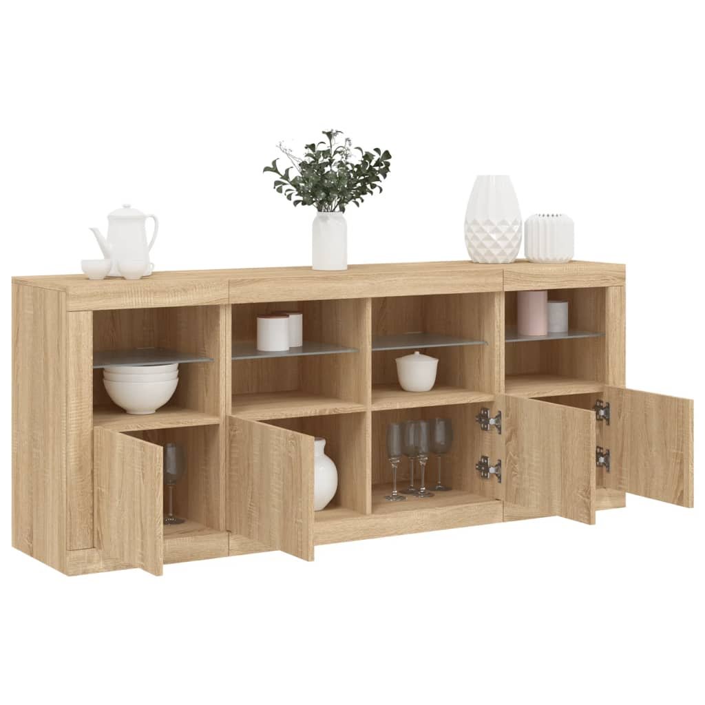 Walplus Engineered Wood LED Sideboard - Light Oak - 163 x 37 x 67 cm