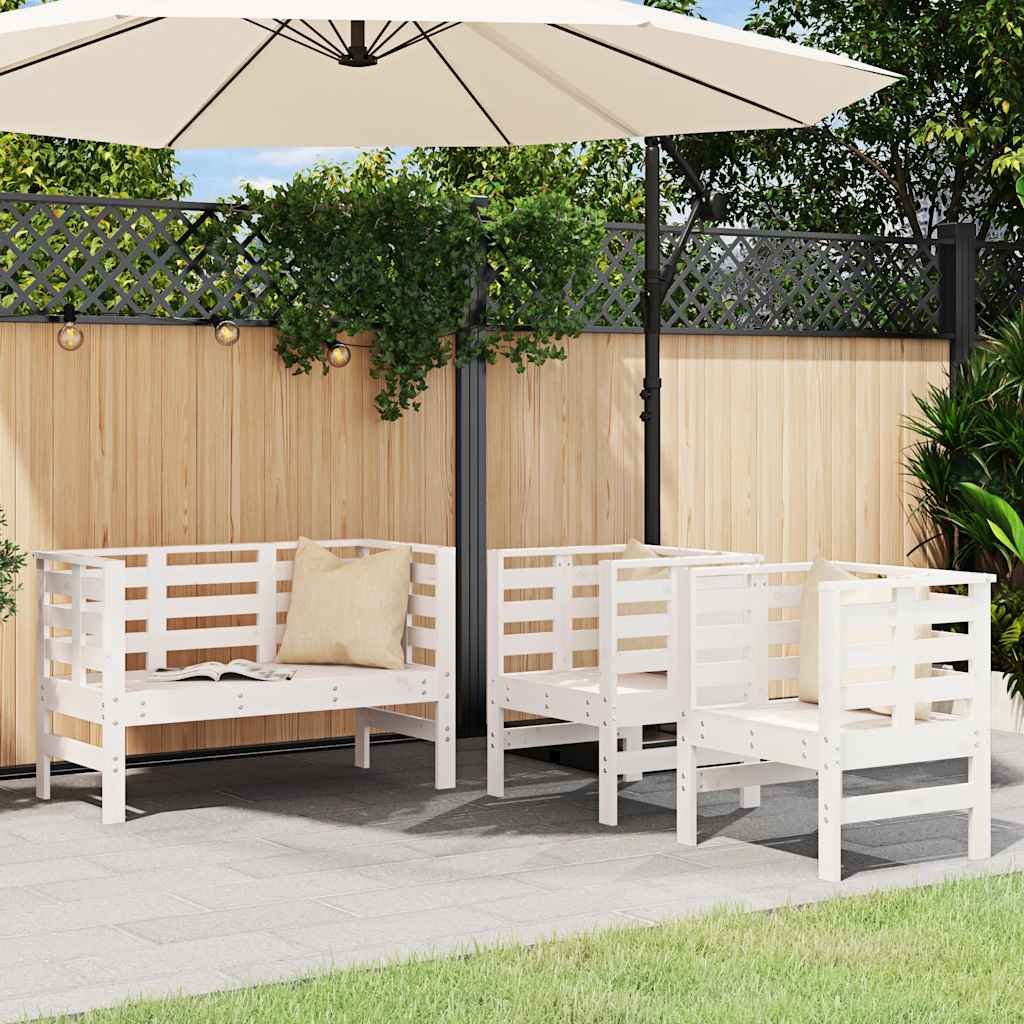 Walplus 3 Piece Wood Garden Lounge Set - White - 61.5 x 53 x 71 cm