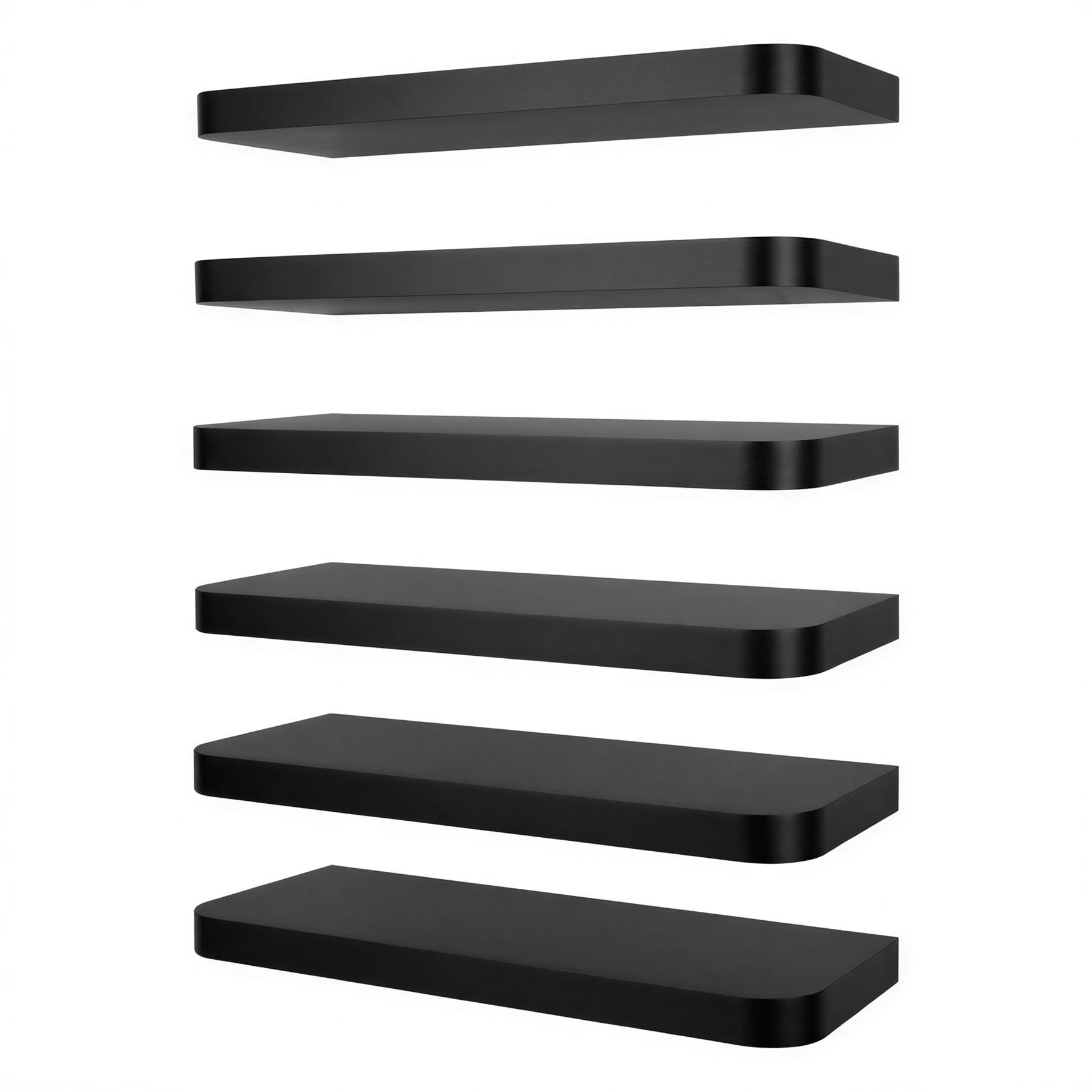 Harbour Housewares Rounded Wooden Floating Shelves Pack of 6 - Black