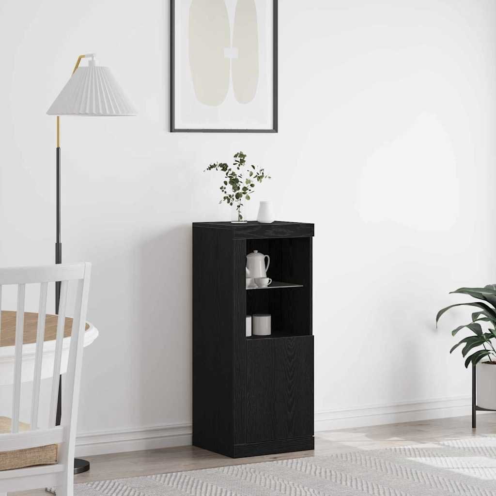 Walplus Engineered Wood LED 1 Door Sideboard - Black Ash - 41 x 37 x 100 cm