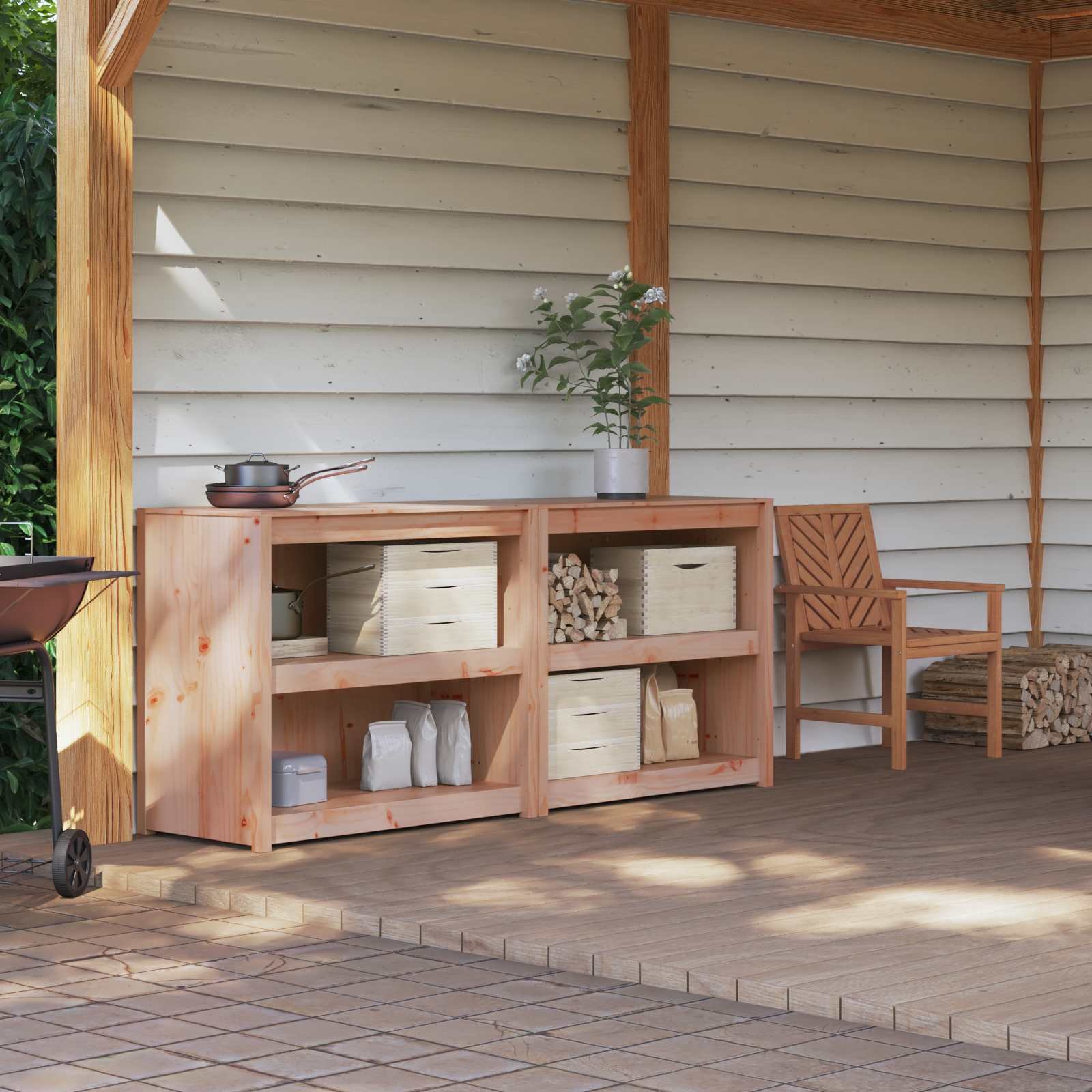 Walplus 2 Piece Solid Wood Storage Cabinet Set - Natural Douglas - 102.5 x 47 cm