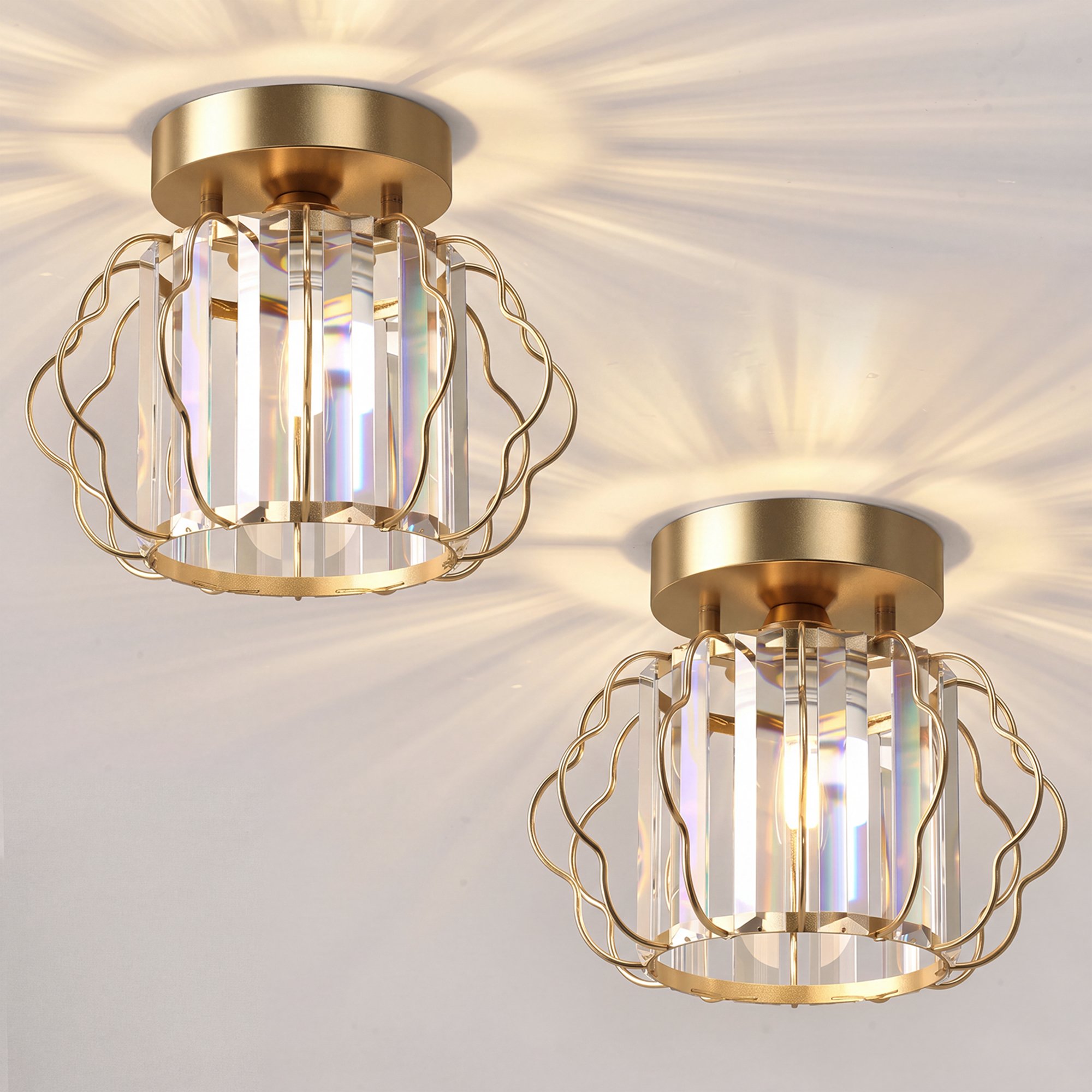 HOMCOM 2 Pack Crystal Semi-Flush Ceiling Lights - Gold