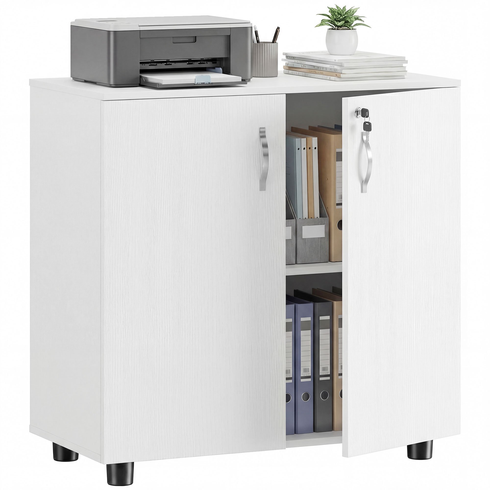 Vinsetto 2 Door Lockable Office Storage Cabinet - White
