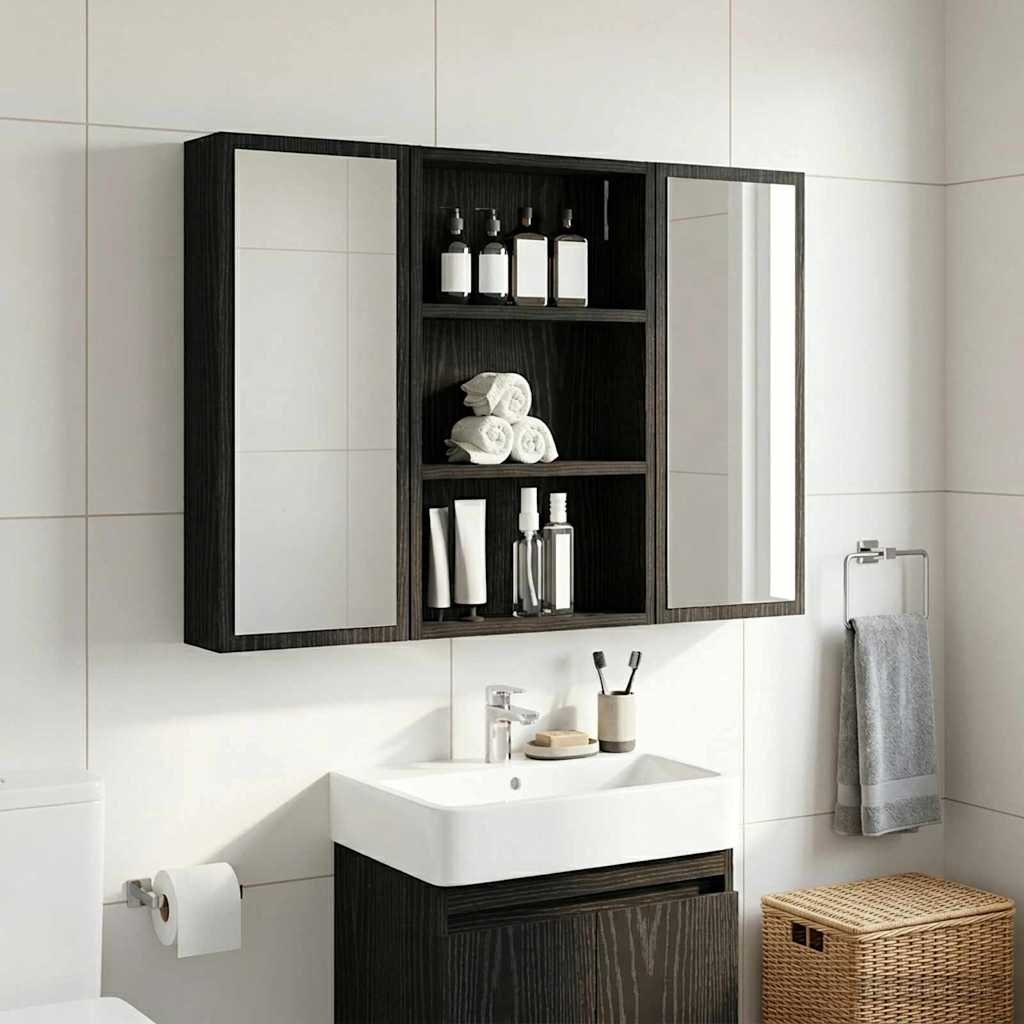 Walplus Engineered Wood Bathroom Wall Cabinet - Black Oak - 40 x 10 x 60.5 cm